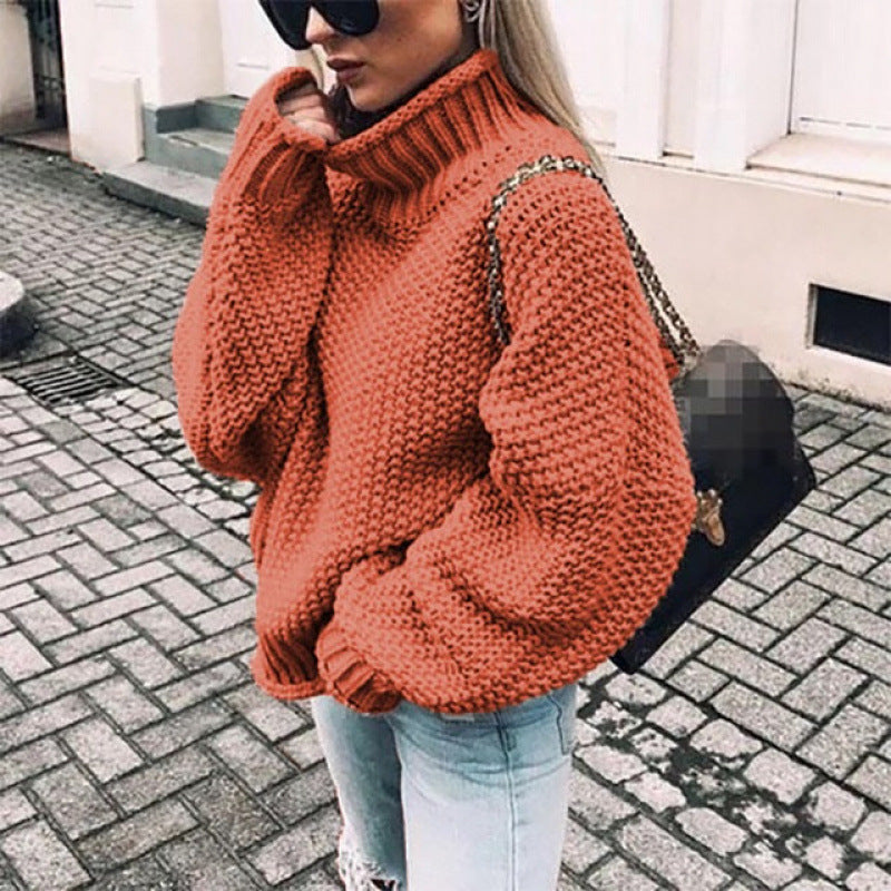 Women's chunky knit sweater with high collar and relaxed fit NOVAE