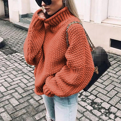 Women's chunky knit sweater with high collar and relaxed fit NOVAE