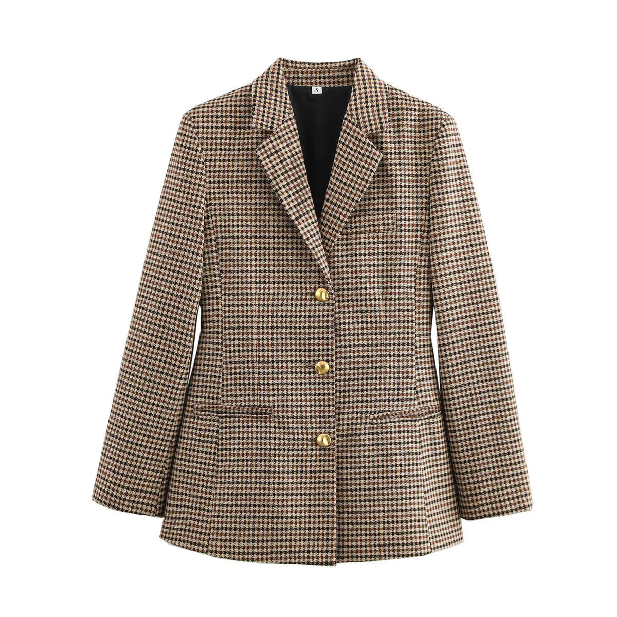 Women's checked blazer with gold buttons and practical pockets NOVAE