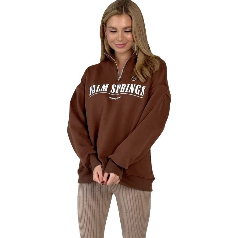 Women's casual sweatshirt with a mid-high collar and graphic print NOVAE