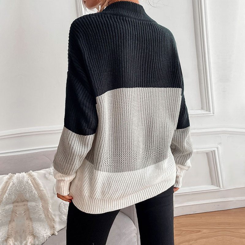 Women's chunky knit sweater with innovative color block design NOVAE