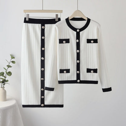 Women's stylish knit ensemble with decorative buttons and pockets NOVAE