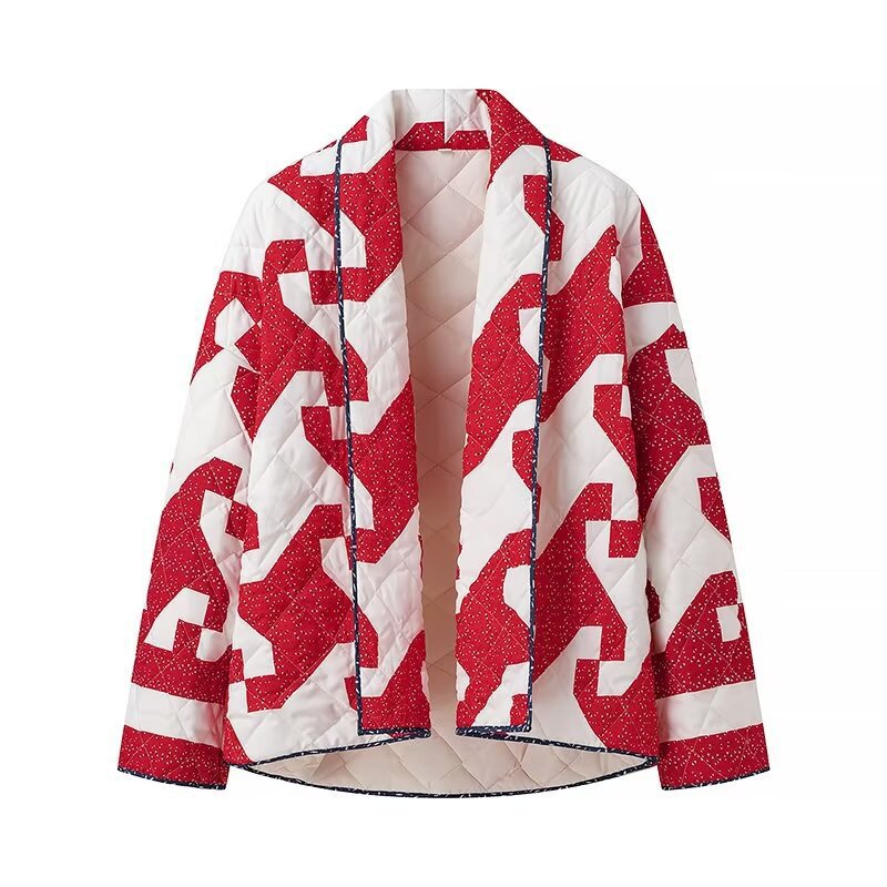 Women's quilted throw jacket with modern graphic design and generous pockets NOVAE