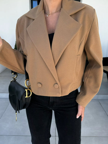 Women's Elegant Oversized Blazer with Double Button Closure and Textured Fabric NOVAE