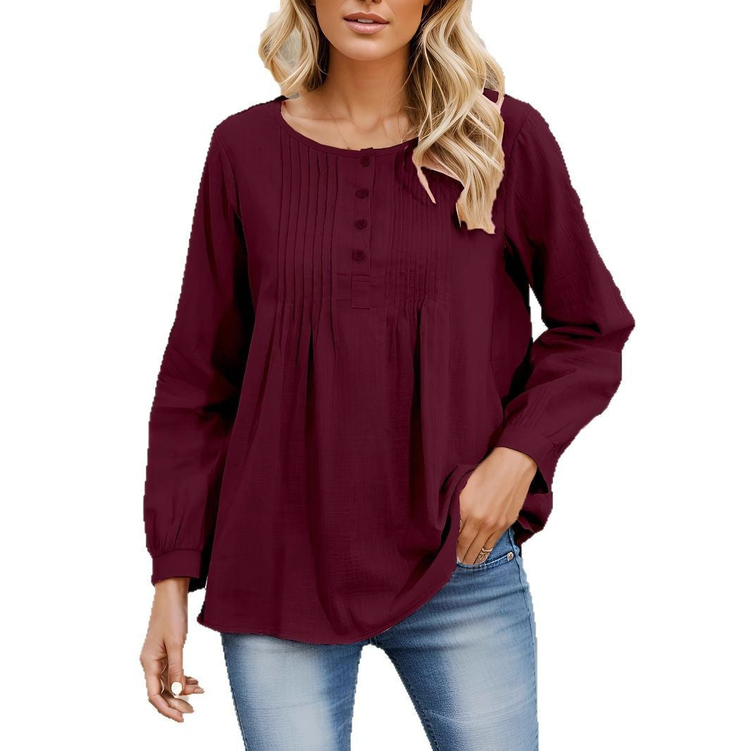 Women's blouse with pleats and button placket NOVAE