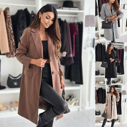 Women's Elegant, Chic Long Jacket with Pockets NOVAE