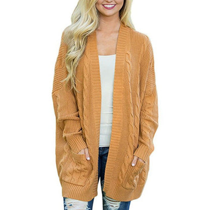 Women's chunky knit cardigan with deep pockets and elegant texture NOVAE