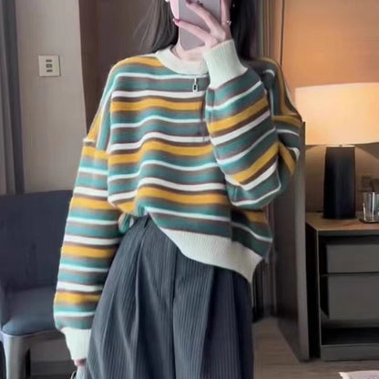 Women's striped sweater with a loose fit and fashionable details NOVAE
