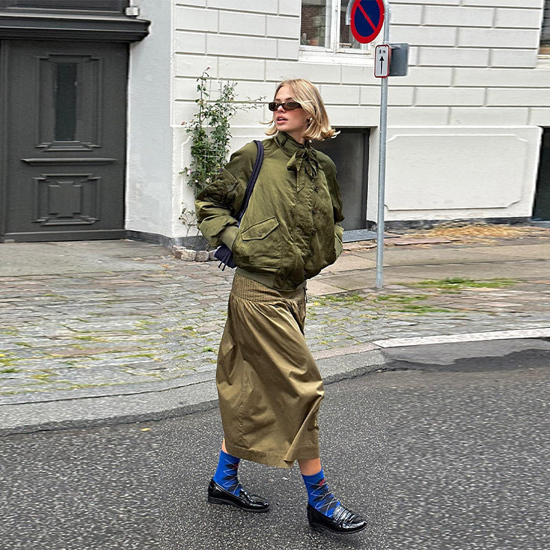 Women's urban bomber jacket with elegant details and high collar NOVAE