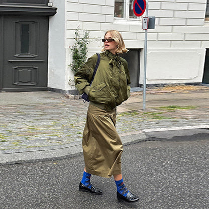 Women's urban bomber jacket with elegant details and high collar NOVAE