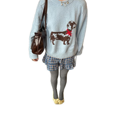 Women's sweatshirt with playful dog motif and ribbed sleeves NOVAE