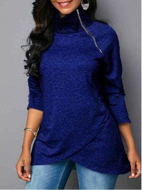 Women's round neck shirt with high collar and zipper NOVAE