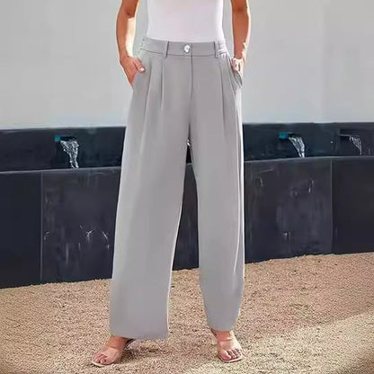 Women's wide-leg high-waisted trousers with side pockets NOVAE