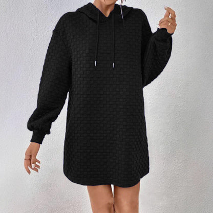 Women's hooded dress in textured material NOVAE