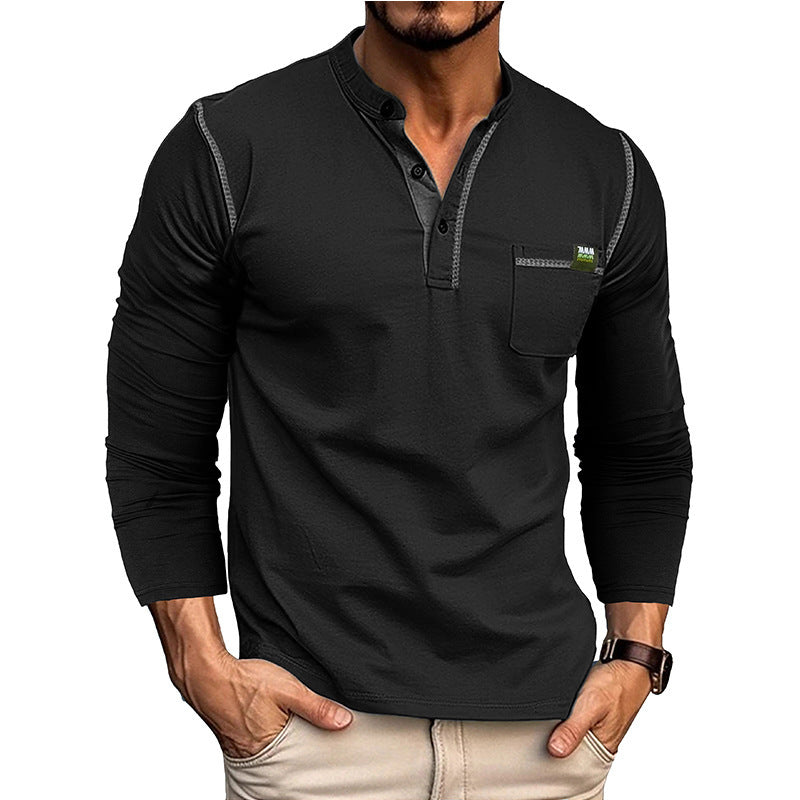 Men's Stylish Long-Sleeve Shirt with Button Placket and Chest Pocket NOVAE