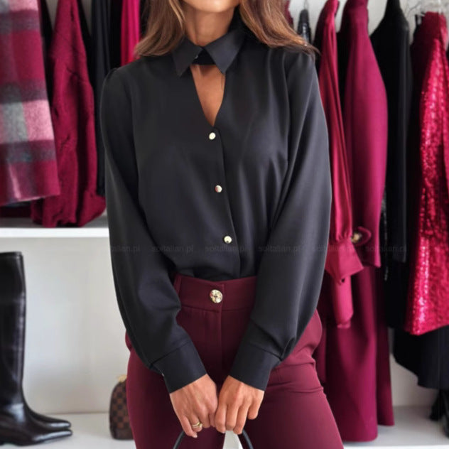 Women's elegant blouse with concealed button placket and fine details NOVAE