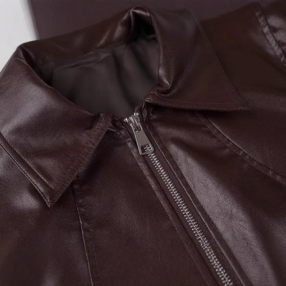 Women's fashionable faux leather jacket in vintage style with stand-up collar NOVAE