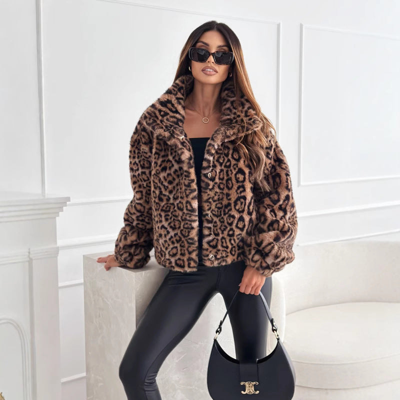 Women's cozy leopard print jacket NOVAE