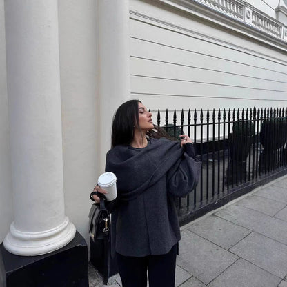 Women's asymmetrical wrap jacket with large collar NOVAE