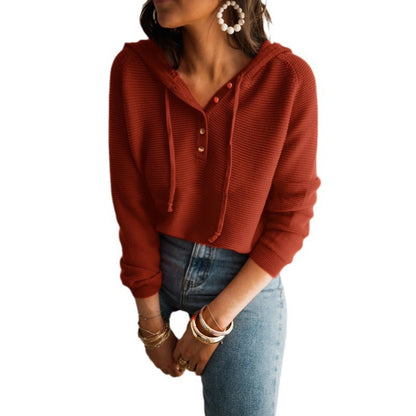 Women's short-sleeved hoodie with modern button details and elastic hem NOVAE