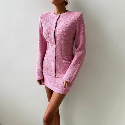 Women's elegant cardigan with two pockets and shimmering button details NOVAE