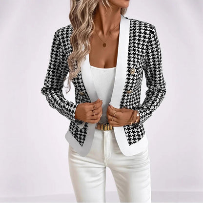 Women's Modern Blazer Jacket with Houndstooth Pattern and Elegant Buttons NOVAE