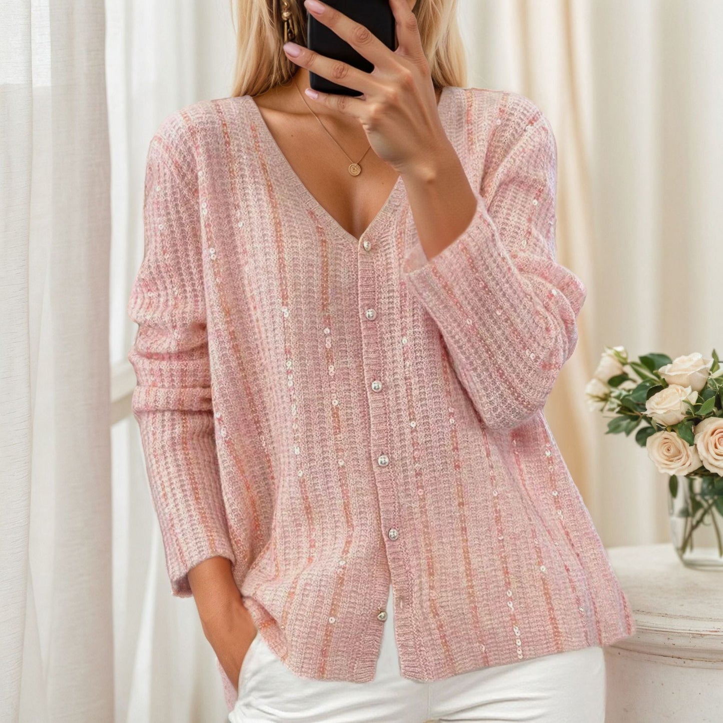 Women's Glittery Cardigan with V-Neck and Cozy Feel NOVAE