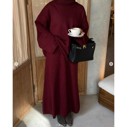 Women's knit dress with high collar and wide silhouette NOVAE