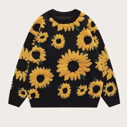 Women's chunky knit sweater with floral appliqués NOVAE