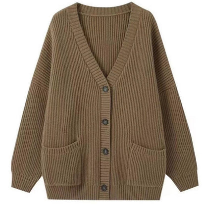 Women's chunky knit cardigan with pockets and deep V-neck NOVAE