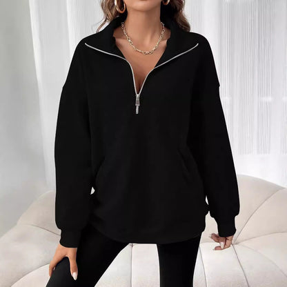 Women's casual pullover with short zipper and kangaroo pocket NOVAE