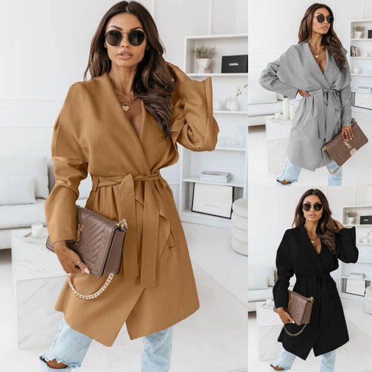 Women's casual oversized coat with wrap belt NOVAE