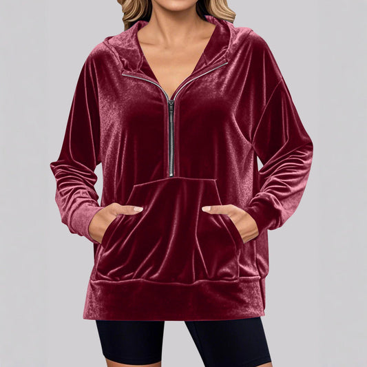 Women's High-Quality Velvet Hoodie with Zipper NOVAE