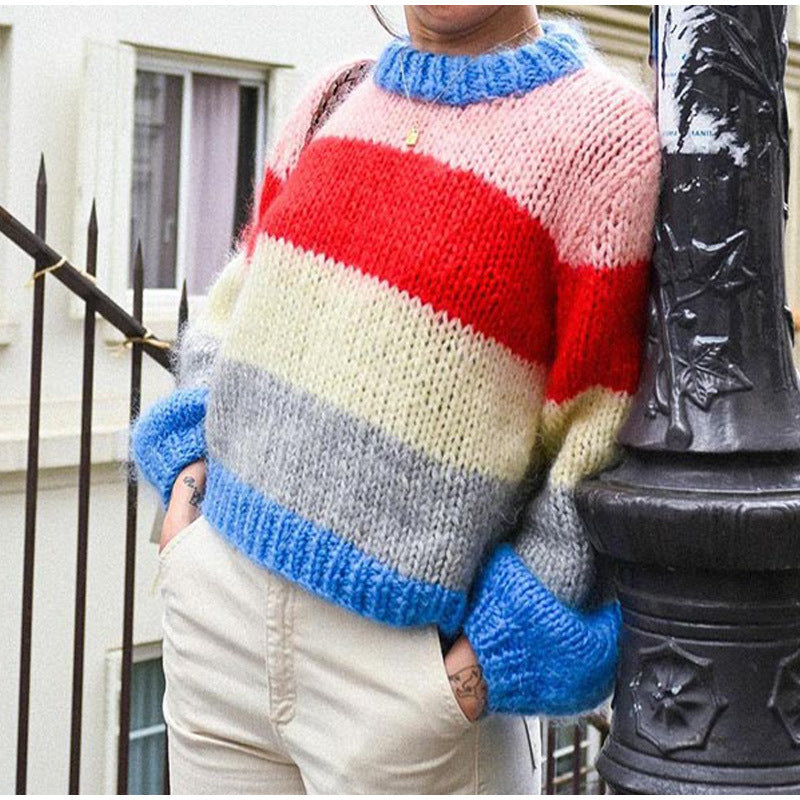 Women's colorful knit sweater with contrasting patterns NOVAE