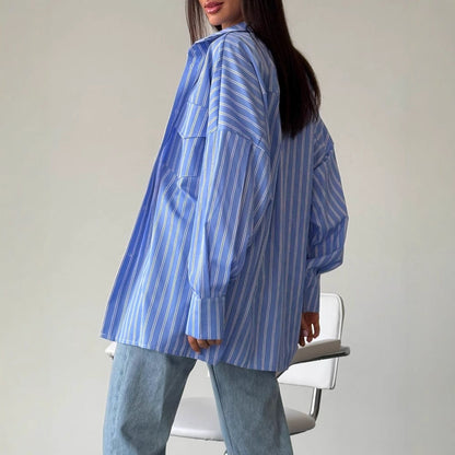 Women's casual long-sleeved blouse with fine stripes NOVAE