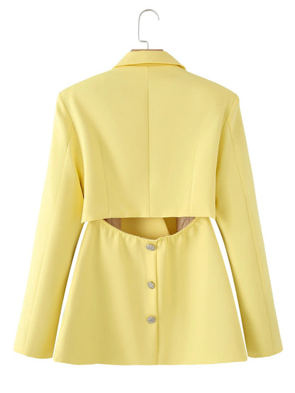 Women's structured blazer with elegant fold-over sleeves and decorative closure NOVAE