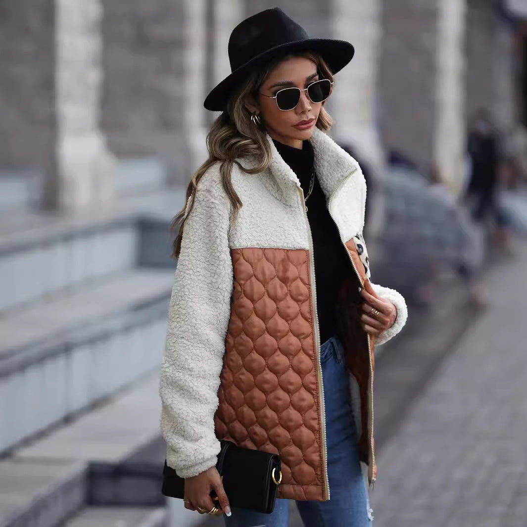 Women's fleece jacket with modern patchwork details and animal print NOVAE