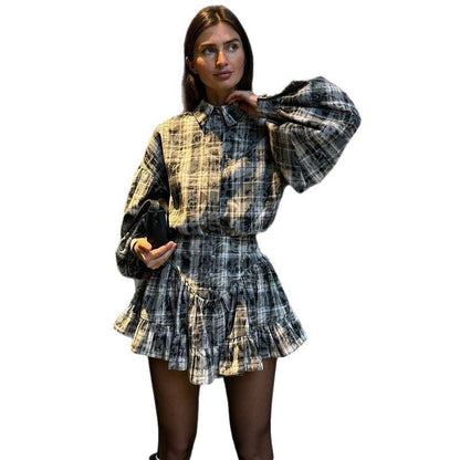 Women's striped shirt blouses with voluminous sleeves and ruffled hem NOVAE