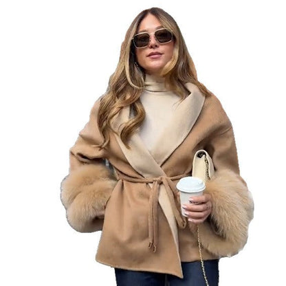 Women's Elegant Short Jacket with Luxurious Fur Trim NOVAE