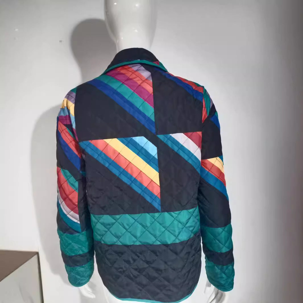 Women's quilted jacket with colorful geometric pattern NOVAE