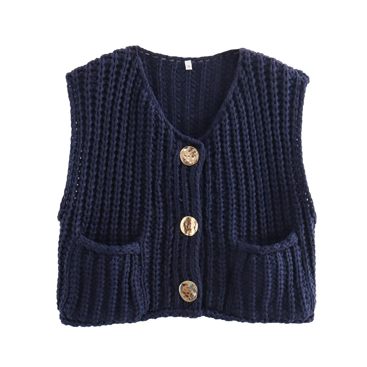 Women's knitted vest with decorative button closure NOVAE