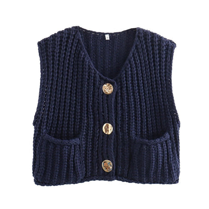 Women's knitted vest with decorative button closure NOVAE