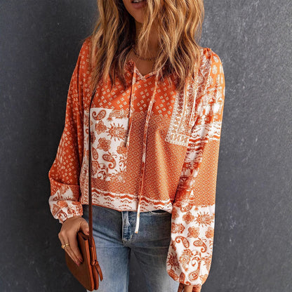 Women's hooded top with paisley pattern and drawstring NOVAE