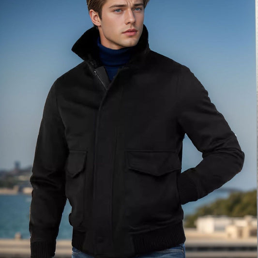 Men's stylish transitional jacket with soft collar and practical side pockets NOVAE