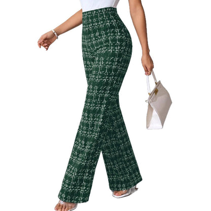 Women's High-Waisted Palazzo Trousers with Textured Check Pattern NOVAE