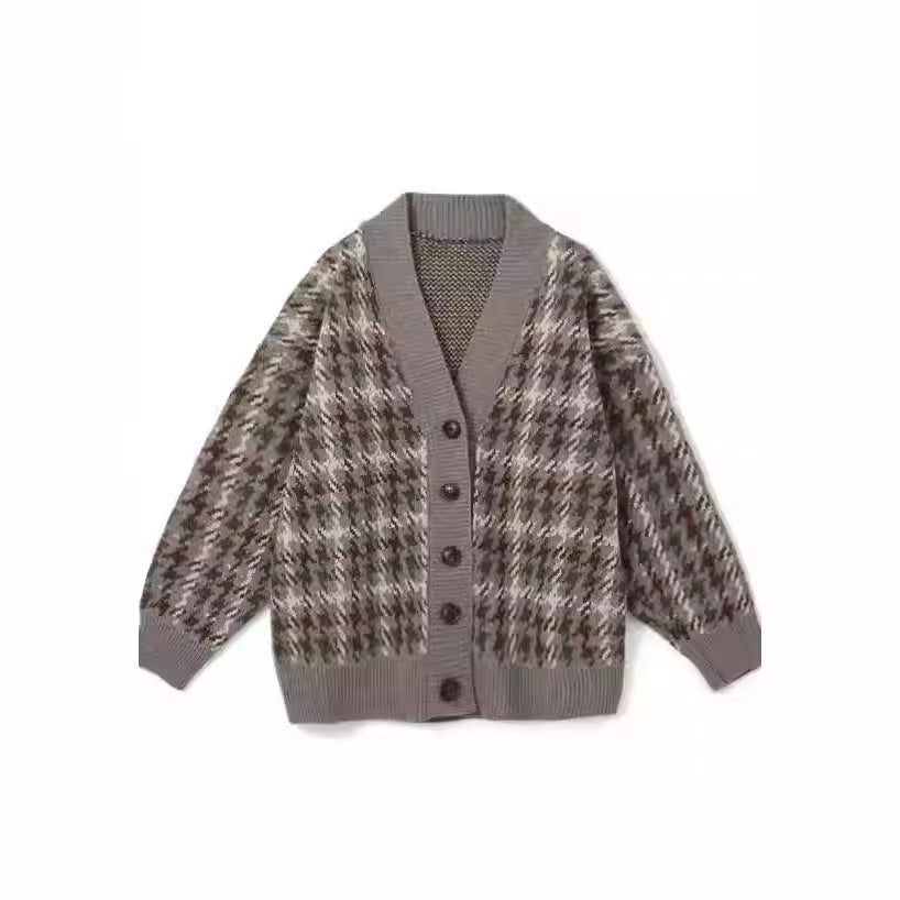 Women's Patterned Cardigan with Button Placket and V-Neck NOVAE