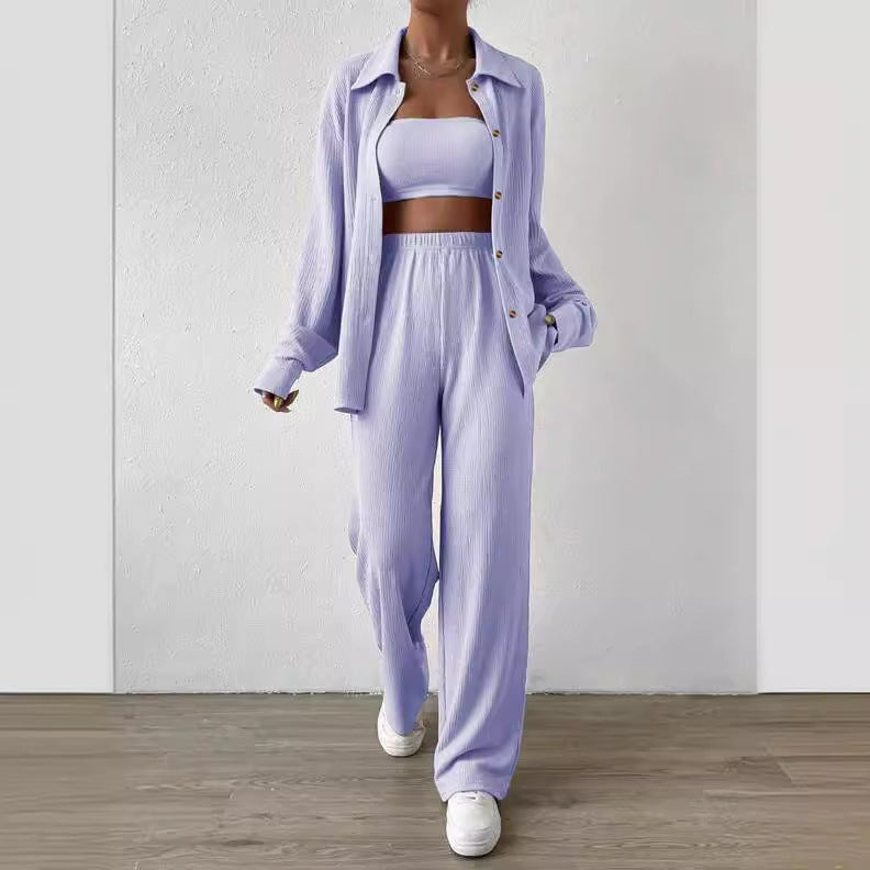 Women's two-piece lounge set with top and wide-leg trousers NOVAE
