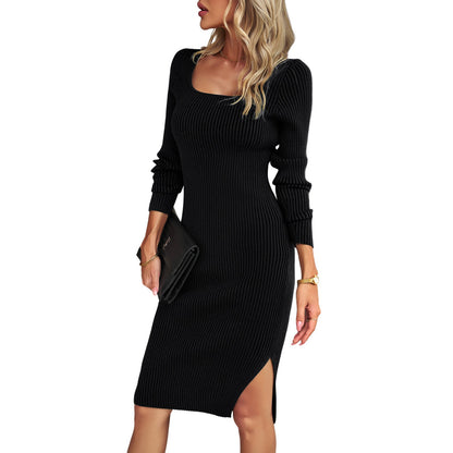 Women's figure-hugging ribbed dress with narrow sleeves NOVAE