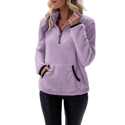 Women's fleece pullover with contrasting pockets and zipper NOVAE