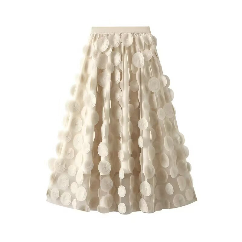 Women's Elegant Tulle Skirt with 3D Floral Appliqués NOVAE